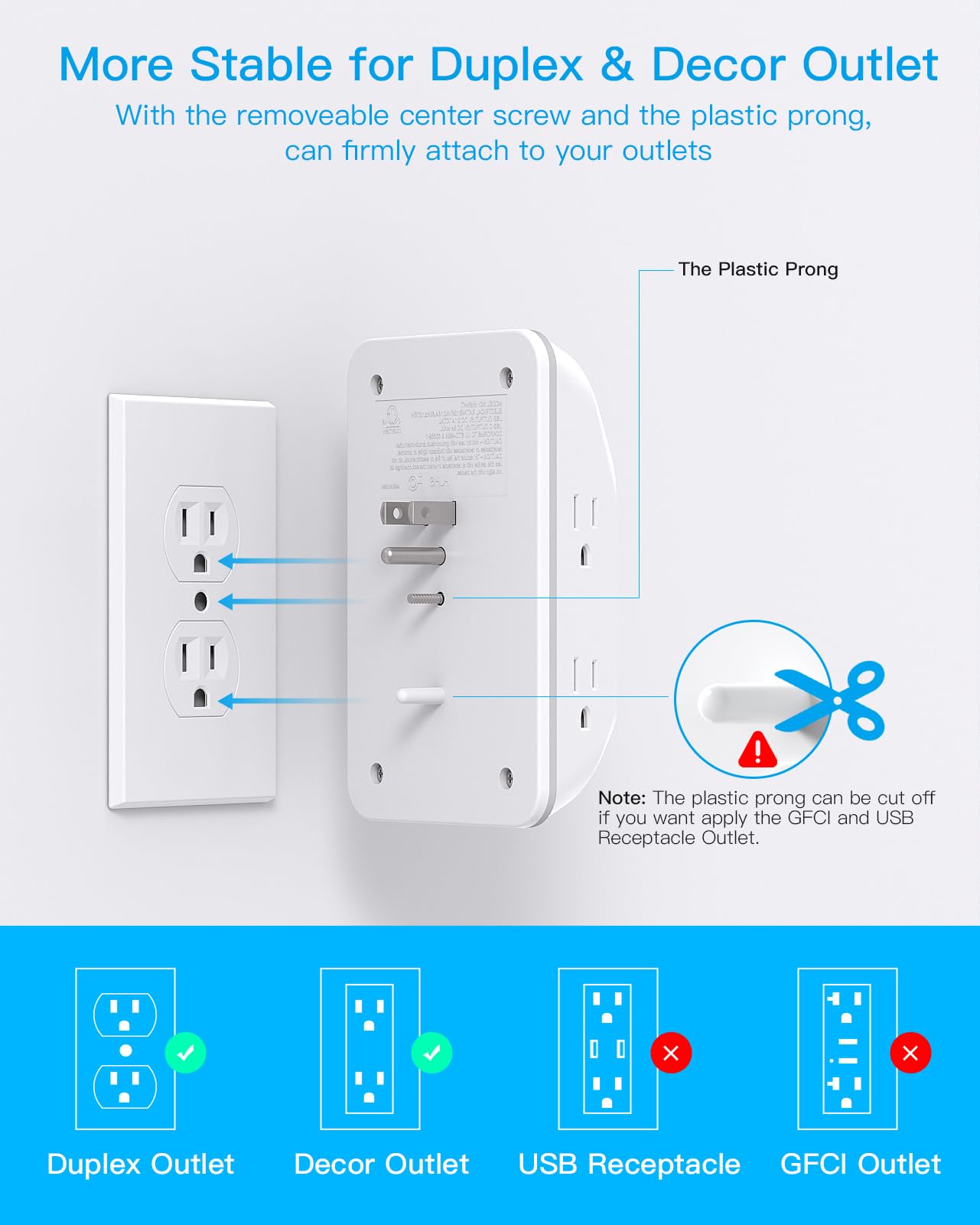 Multi Plug Outlet, HANYCONY Outlet Extender with 4 USB Ports (2 USB C) and Night Light, 1050J Surge Protector, Wall Mount, Outlet Splitter for Bathroom Kicthen Camper Dorm Room Essentials