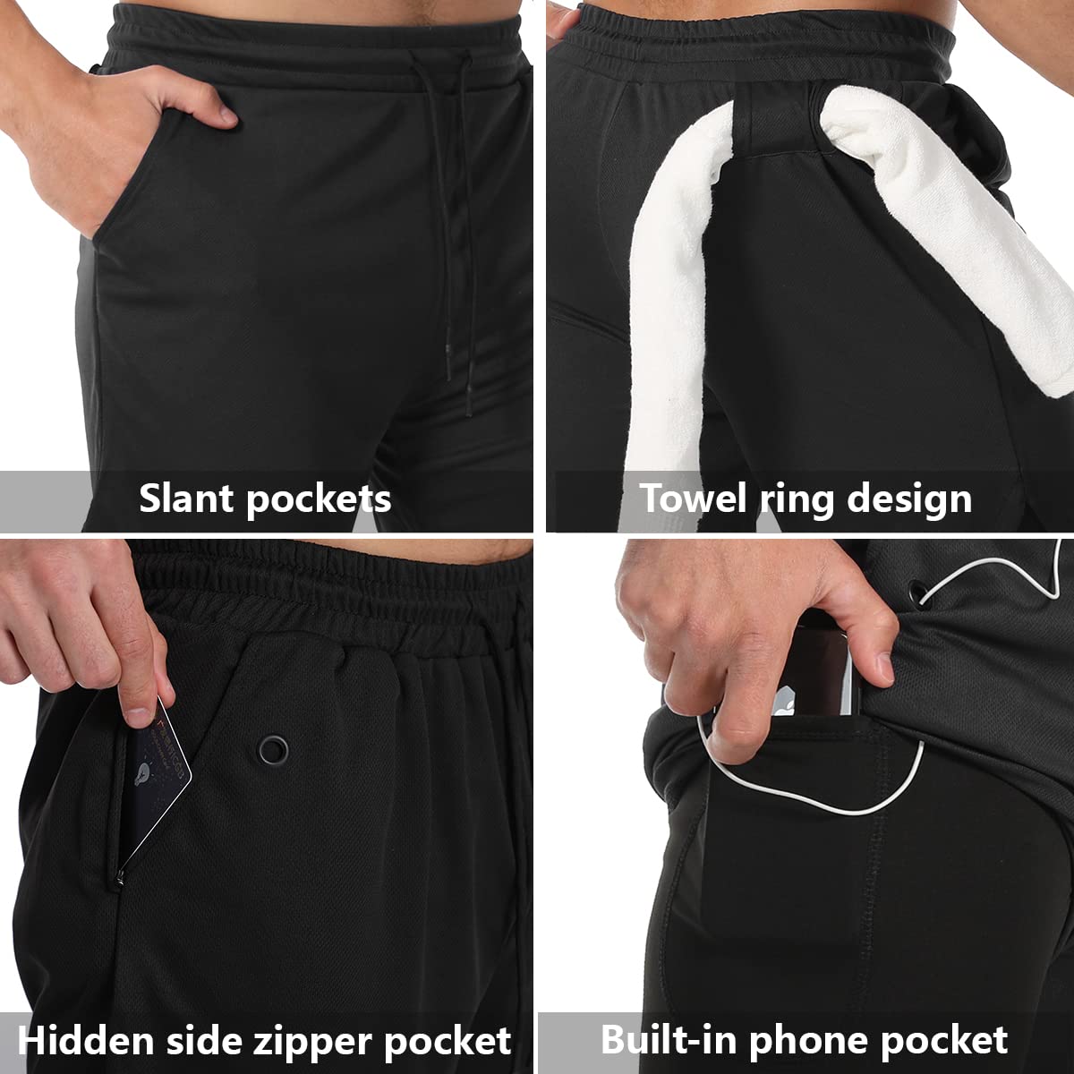 JWJ 3 Pack Men's 2 in 1 Workout Running Shorts 7 Inch Lightweight Athletic Gym Shorts with Compression Liner Black Dark Grey Light Grey L