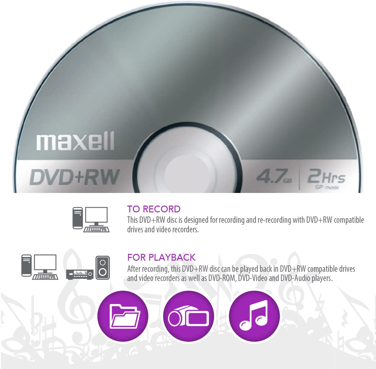 Maxell Dvd+rw Rewritable Disc, 4.7 Gb, 4x, Spindle, Silver, 15/pack