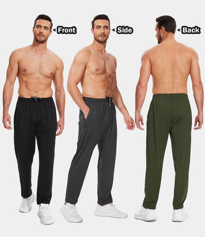 lomsoe 3 Pack Mens Athletic Pants with Zip Pockets Lightweight Sweatpants for Men Joggers Pants Quick Dry Workout Sweat Pants(Black,Black,Black,M)
