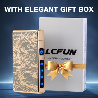 LcFun Electric Lighter USB Rechargeable, Dual Arc Plasma Lighter, Windproof Flameless Lighters, Electronic Lighters with LED Battery Indication Gifts for Men Boyfriend Husband (Dragon Gold)