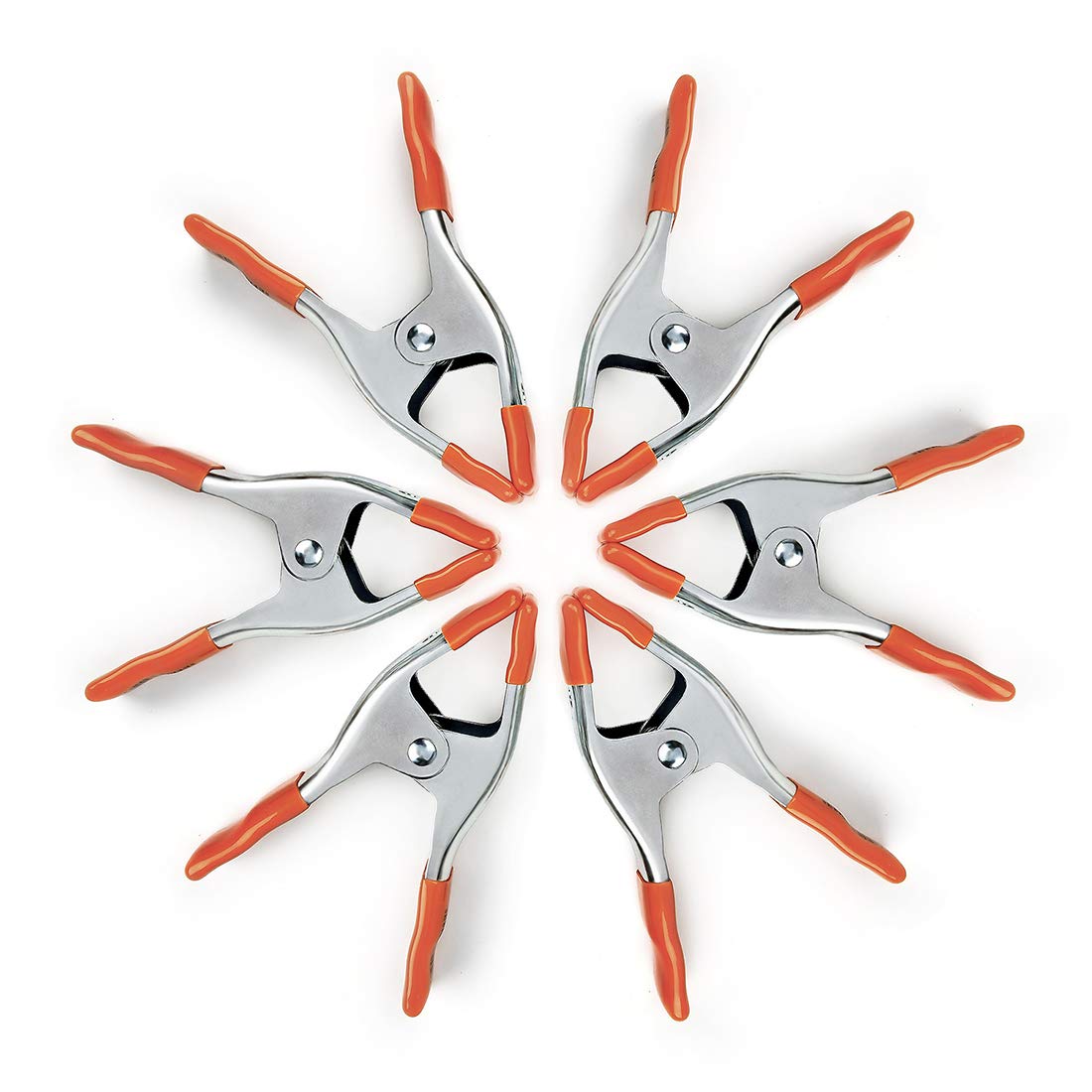 PONY 6-inch Heavy Duty Spring Clamps Set, 2-inch Jaw Opening, Nickel-plated Steel Spring Clips Clamps with Protected Rubber Handles and Tips, 6-Pack