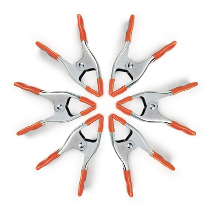 PONY 6-inch Heavy Duty Spring Clamps Set, 2-inch Jaw Opening, Nickel-plated Steel Spring Clips Clamps with Protected Rubber Handles and Tips, 6-Pack