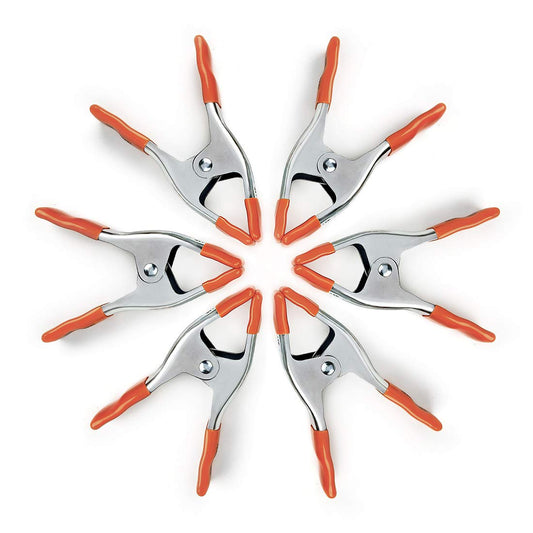 PONY 6-inch Heavy Duty Spring Clamps Set, 2-inch Jaw Opening, Nickel-plated Steel Spring Clips Clamps with Protected Rubber Handles and Tips, 6-Pack