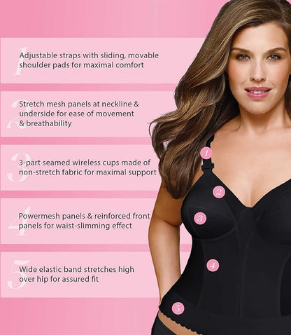 Exquisite Form womens Back Close Longline Bra, Black, 44D US