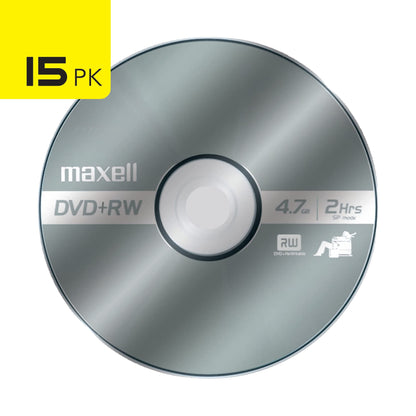 Maxell Dvd+rw Rewritable Disc, 4.7 Gb, 4x, Spindle, Silver, 15/pack