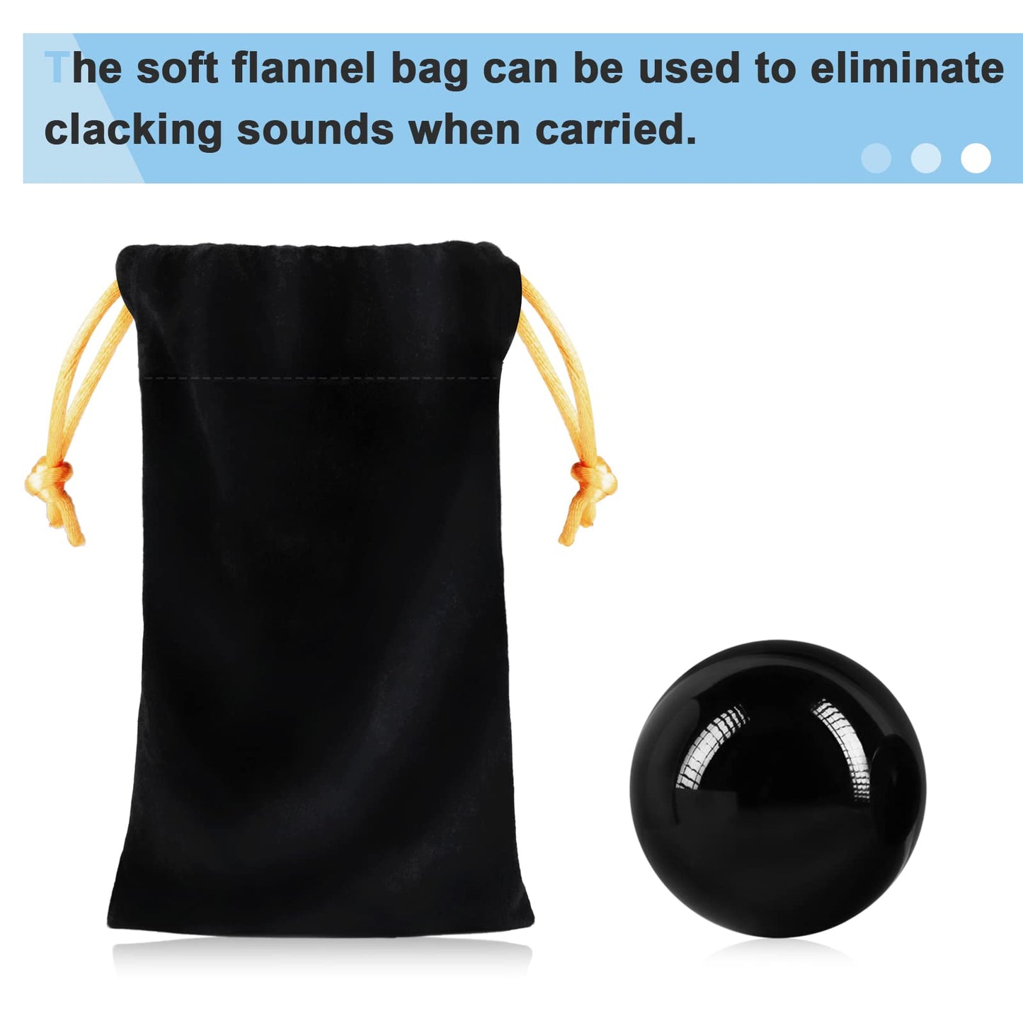 Learay 2PCS Black Obsidian Baoding Balls, Chinese Health Exercise Massage Balls with Carry Pouch for Stress Relief Hand Exercise Balls (Black/1.57 inch)