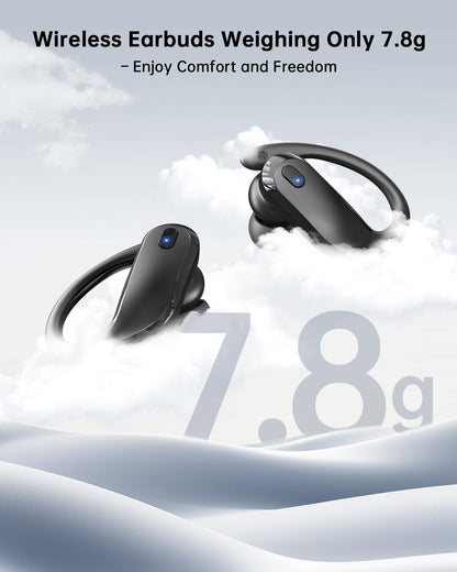 NDO Wireless Earbuds Bluetooth 5.3 Headphones Sport,IPX7 Waterproof Sports Earphones with Earhooks,48H Playtime,Lightweight 7.8g,Fast Charging Case,Noise Cancelling Mic for Running Gym Workout-Black