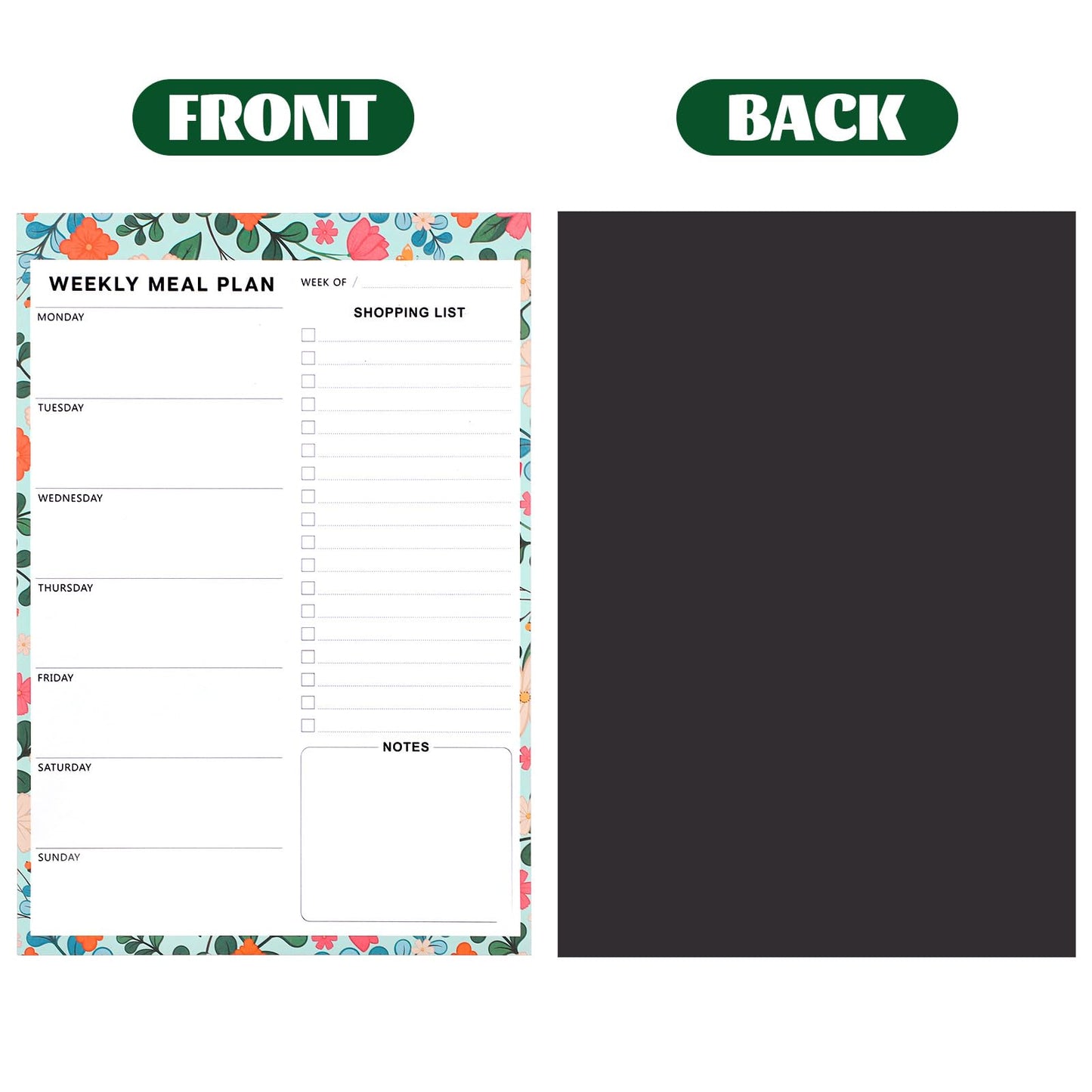 60 Sheet Meal Planner for Fridge, Magnetic Weekly Meal Planner & Grocery List with Tear-off Shopping List for Meal Prep, 7x10''-Flower Design