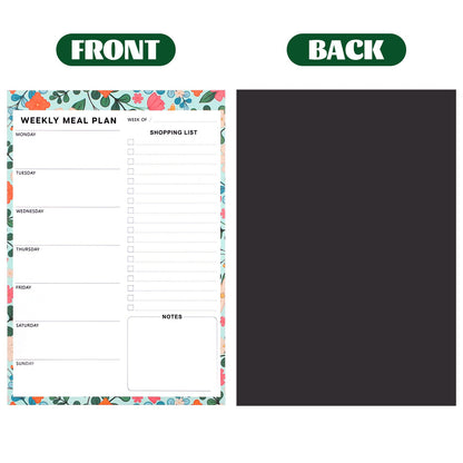 60 Sheet Meal Planner for Fridge, Magnetic Weekly Meal Planner & Grocery List with Tear-off Shopping List for Meal Prep, 7x10''-Flower Design