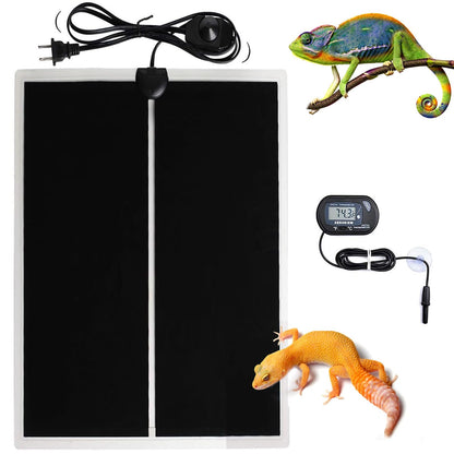 MQ Reptile Terrarium Heat Pad with LCD Digital Aquarium Thermometer, 11 x 16.5in Power Adjustment Under Tank Heater Mat for Pets, Small Animals, Seedling, 20W