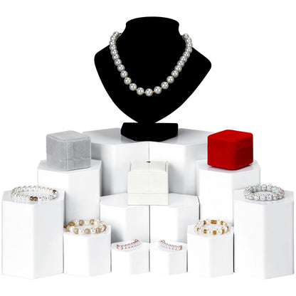 Jetec Hexagonal Jewelry Display Risers Hexagonal Market Display Risers Stands Acrylic Showcase Acrylic Stand for Jewelry Model Figures Decoration, 6 Sizes(White,12 Pieces)