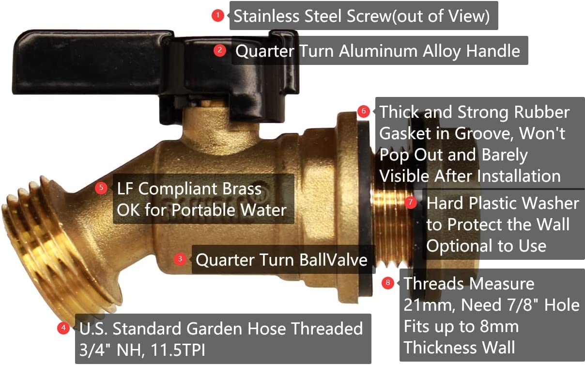 RAINPAL RBS005 Brass Water Container/Rain Barrel Quarter Turn Spigot(LF Compliant, For OPEN TOP BARRELS)