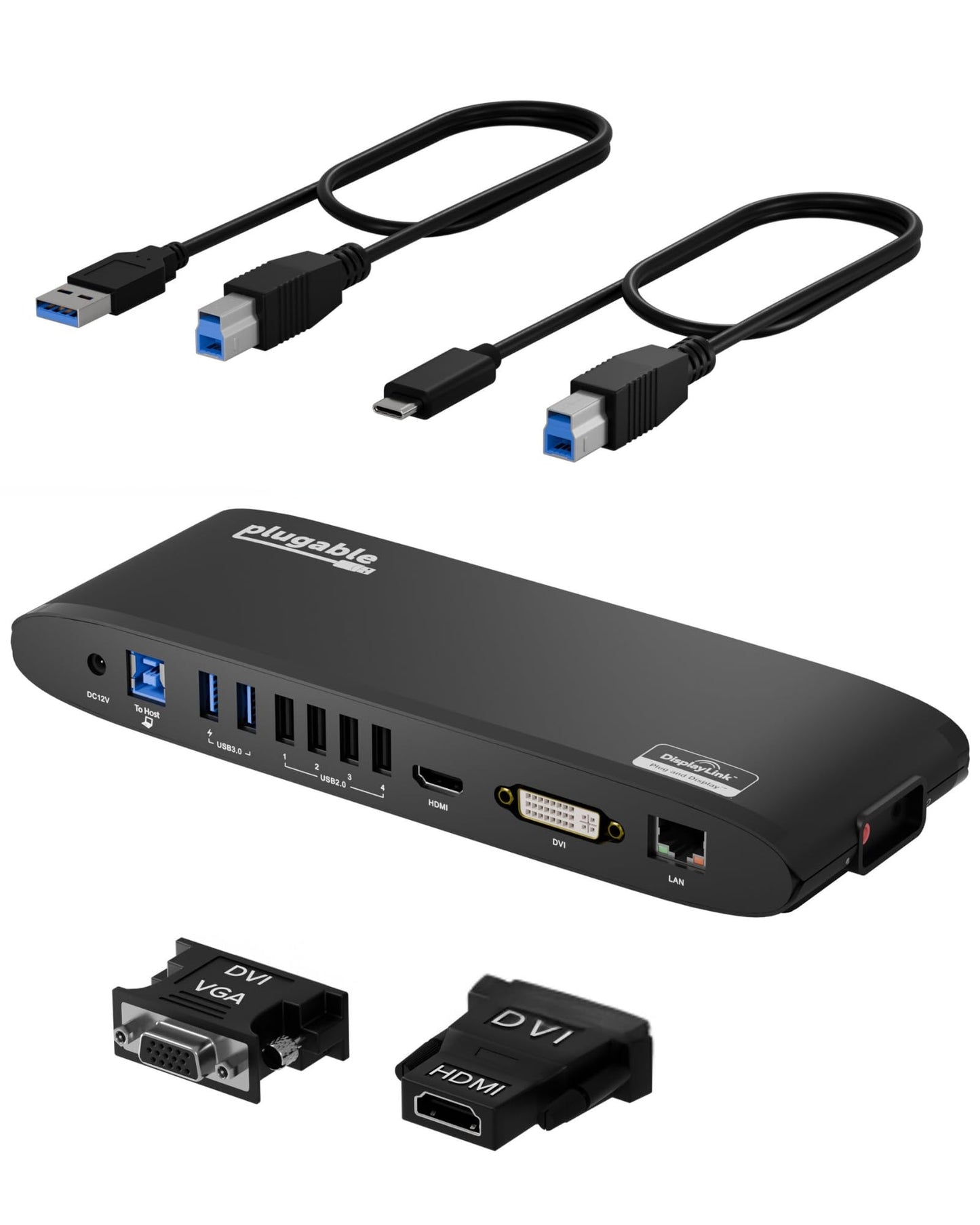 Plugable USB 3.0 Universal Docking Station for Windows, macOS, ChromeOS (Dual HDMI Monitors or DVI/VGA, Gigabit Ethernet, Audio, 6 USB Ports)