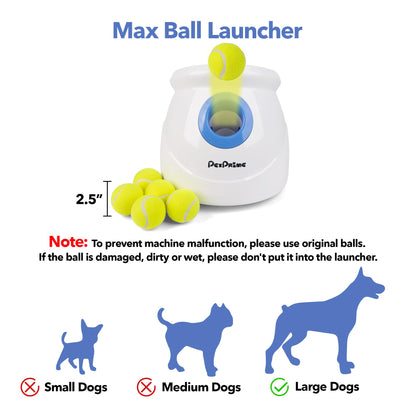 Pet Prime Dog Automatic Ball Launcher for Large Dogs Ball Thrower Machine Outdoor Indoor Use Interactive Dog Toy Adjustable Distance 10-40ft - Included 6 PCS 2.5” Tennis Balls and a Whistle
