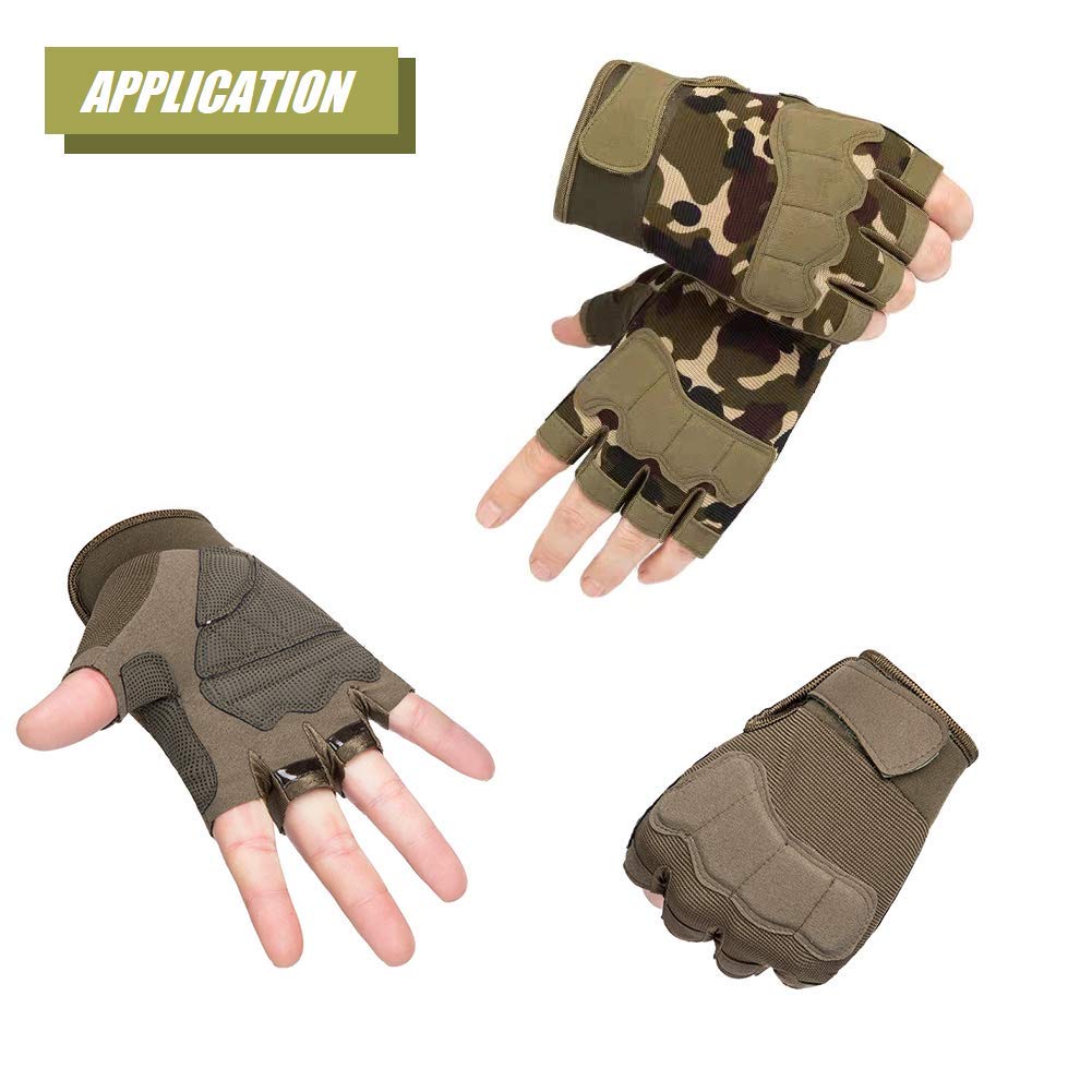 HYCOPROT Fingerless Gloves, Knuckle Protective Breathable Lightweight Outdoor Gloves for Shooting, Hunting, Motorcycling, Climbing (M, Green)