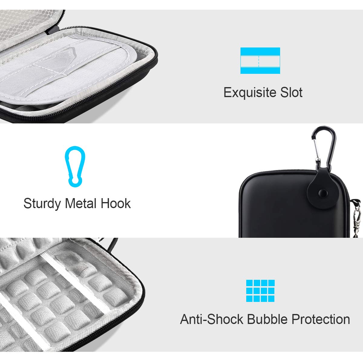 Lacdo Hard Drive Carrying Case for Seagate Portable/Seagate One Touch/Game Drive for PS5 / Ultra Touch Portable External Hard Drive HDD 1TB 2TB 4TB 5TB USB 3.0 Shockproof Travel Bag, Black