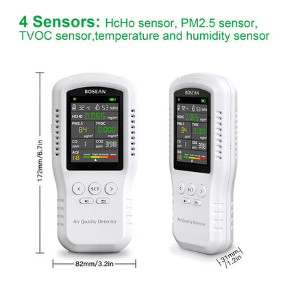 8-in-1 Indoor Air Quality Monitor, Formaldehyde Detector, Temperature & Humidity Meter, Sensor, Tester Detect PM2.5, CO, CO2, HCHO,TVOC,AQI Micron Dust, Home Air Test Kits