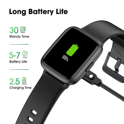 POIUZET Fitness Tracker, Fitness Watch with Blood Oxygen, Blood Pressure & Heart Rate Monitor, Steps Calories Counter, Sleep Monitor, Pedometer 50 Meters Waterproof, Smart Watch for Android iPhones