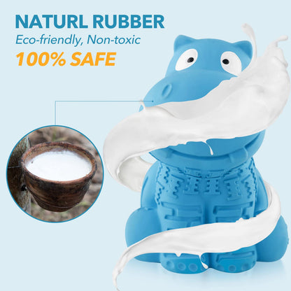 petizer Indestructible Squeaky Dog Toy for Aggressive Chewers - Durable, Natural Latex Toy for Small, Medium, Large Dogs - Blue Hippo