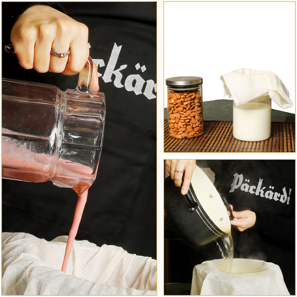 PACKARDI 8 PCS Grade 100+ Cheese Cloths 20x20 Inch, Reusable and Washable Cheesecloths for Straining,100% Unbleached Pure Cotton Lint Free, Ultra-Fine Cheese Cloth for Baking & Juicing (52×50 TPI)