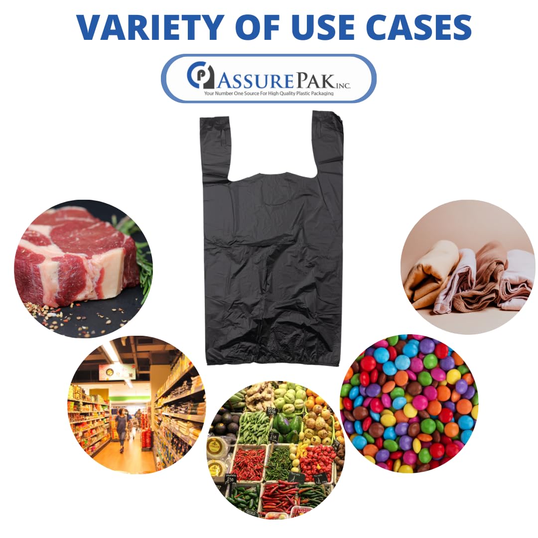 Plastic Bag-Black Plain Embossed T-Shirt Bag 11.5"x6.5"x21.5" 13 mic - 1000 bags/case