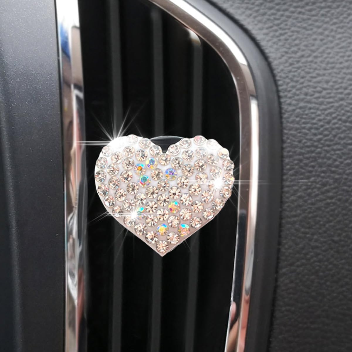 Osilly Car Bling Air Vent Clips, 2 Pcs Bling Heart Charm Air Conditioning Outlet Clip, Crystal Rhinestone Accessories, Sparkly Car Interior Decoration Cute Accessories for Women Girls（White）