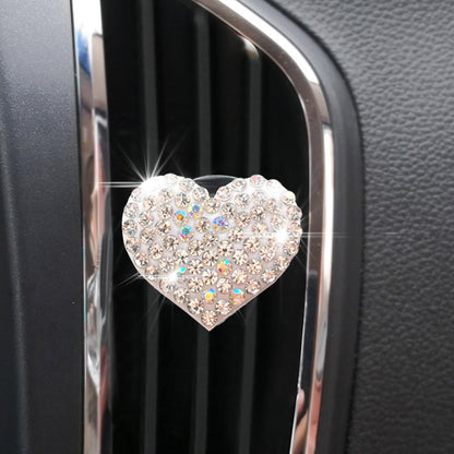 Osilly Car Bling Air Vent Clips, 2 Pcs Bling Heart Charm Air Conditioning Outlet Clip, Crystal Rhinestone Accessories, Sparkly Car Interior Decoration Cute Accessories for Women Girls（White）
