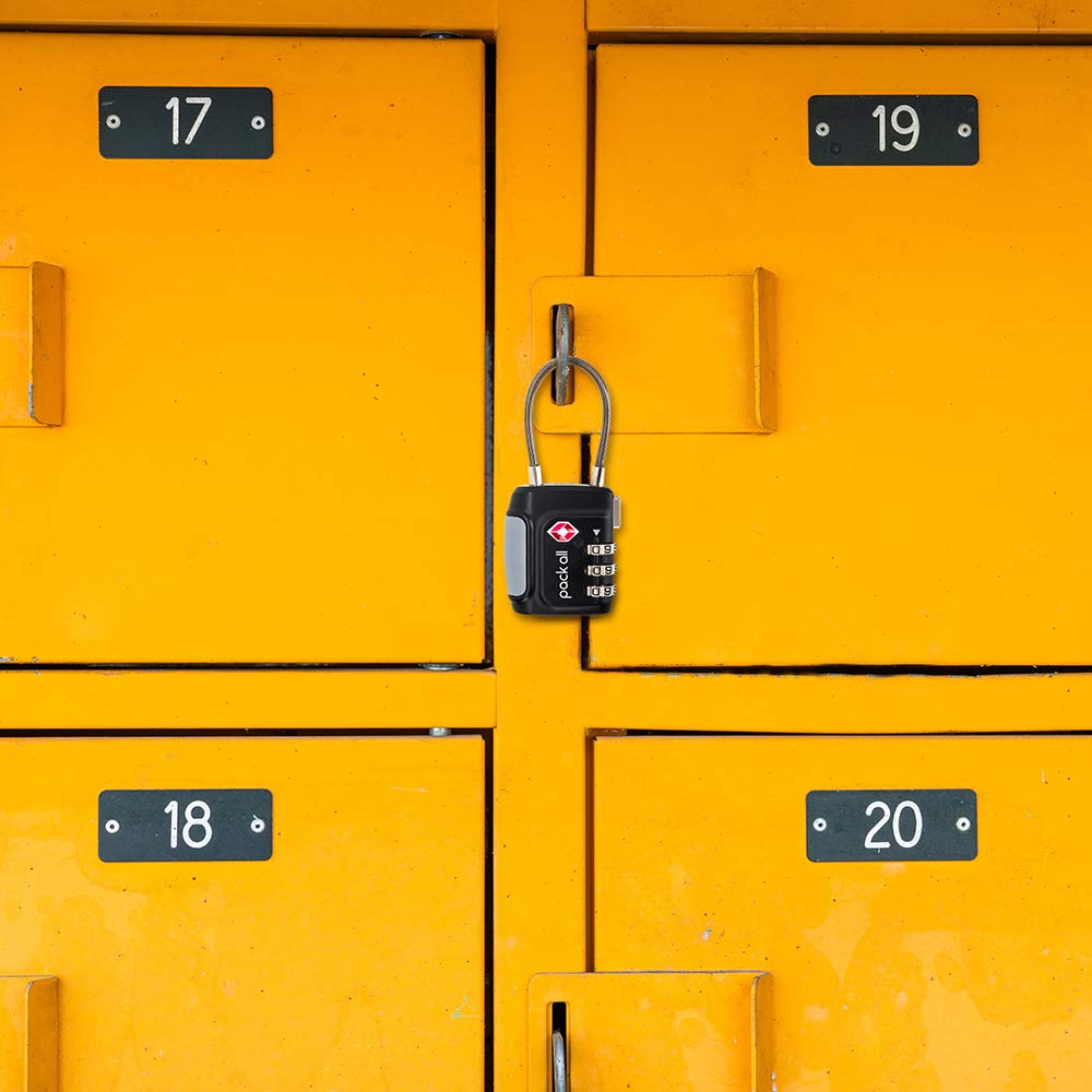 pack all TSA Approved Cable Luggage Locks, 3 Digit Combination Padlocks, Travel Lock for Suitcases & Bag, Alloy Body, Travel Accessories (4 Pack)