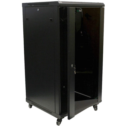 NavePoint 22U Server Cabinet Wall Mount Rack Enclosure with Caster Wheels, 2 Fans, Locking Glass Door, Removable Side Panels – 22U Network Cabinet 23.6” Deep, 19” Server Rack for A/V Equipment