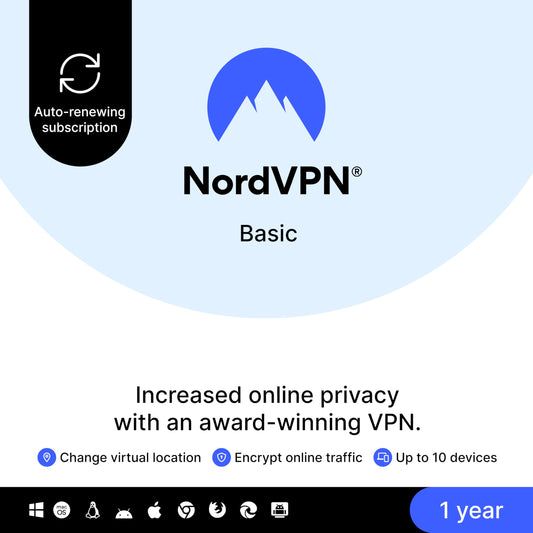 NordVPN Basic, 10 Devices, 1-Year, Premium VPN Software [Amazon Subscription]