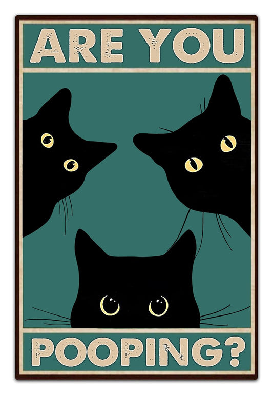 Funny Black Cat Wall Art - "Are You Pooping?" Vintage Bathroom Decor Poster - Retro Gothic Home Decor for Apartment or House, 8 x 12 Inch (918)