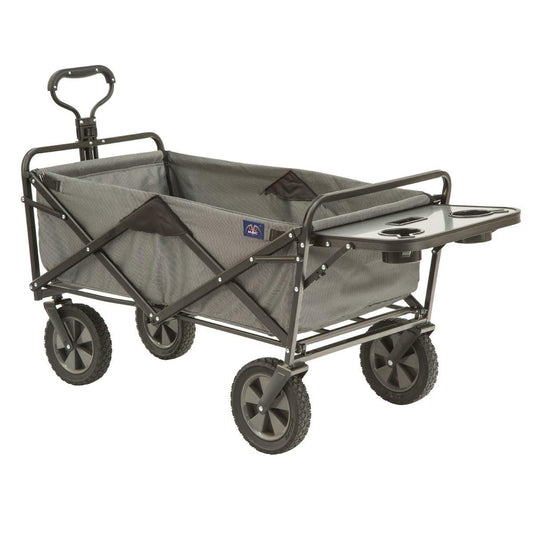 Mac Sports Collapsible Outdoor Utility Wagon with Folding Table and Drink Holders, Gray