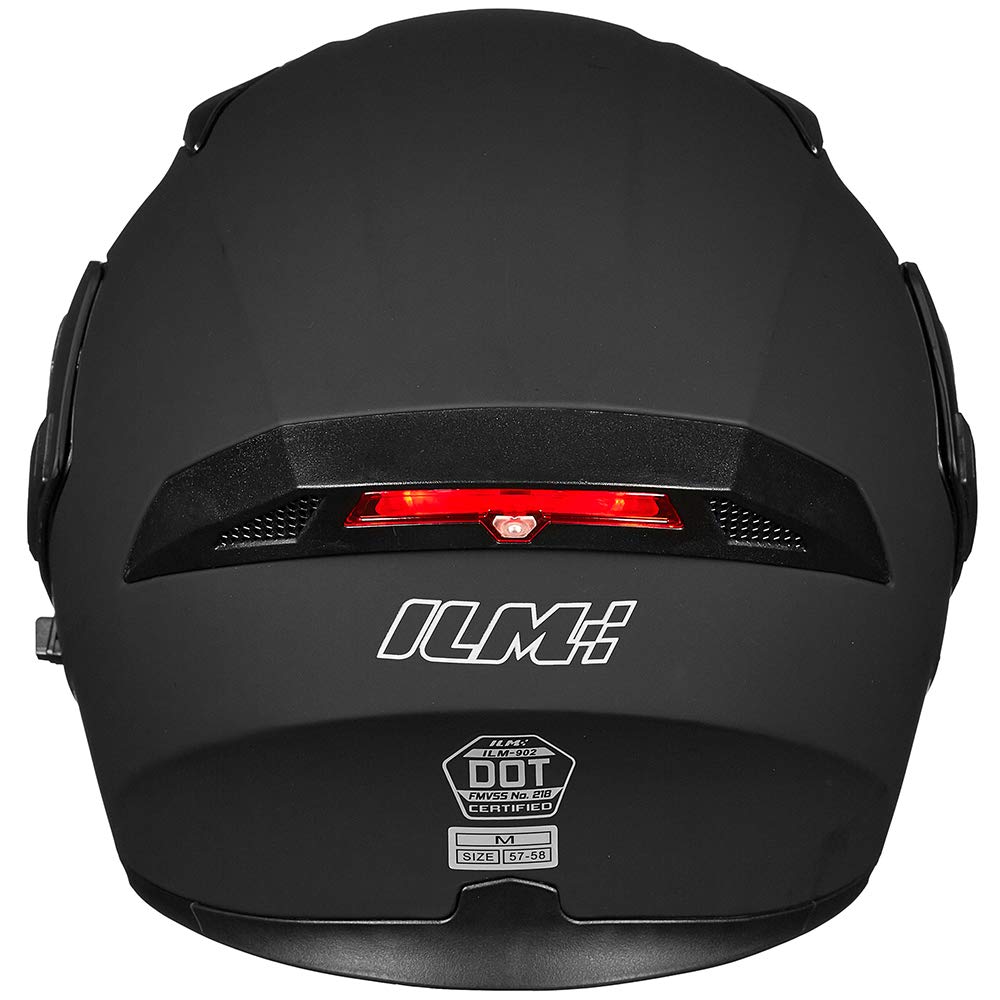 ILM Motorcycle Dual Visor Flip up Modular Full Face Helmet DOT LED Light Model 902L (M, Matte Black - LED)