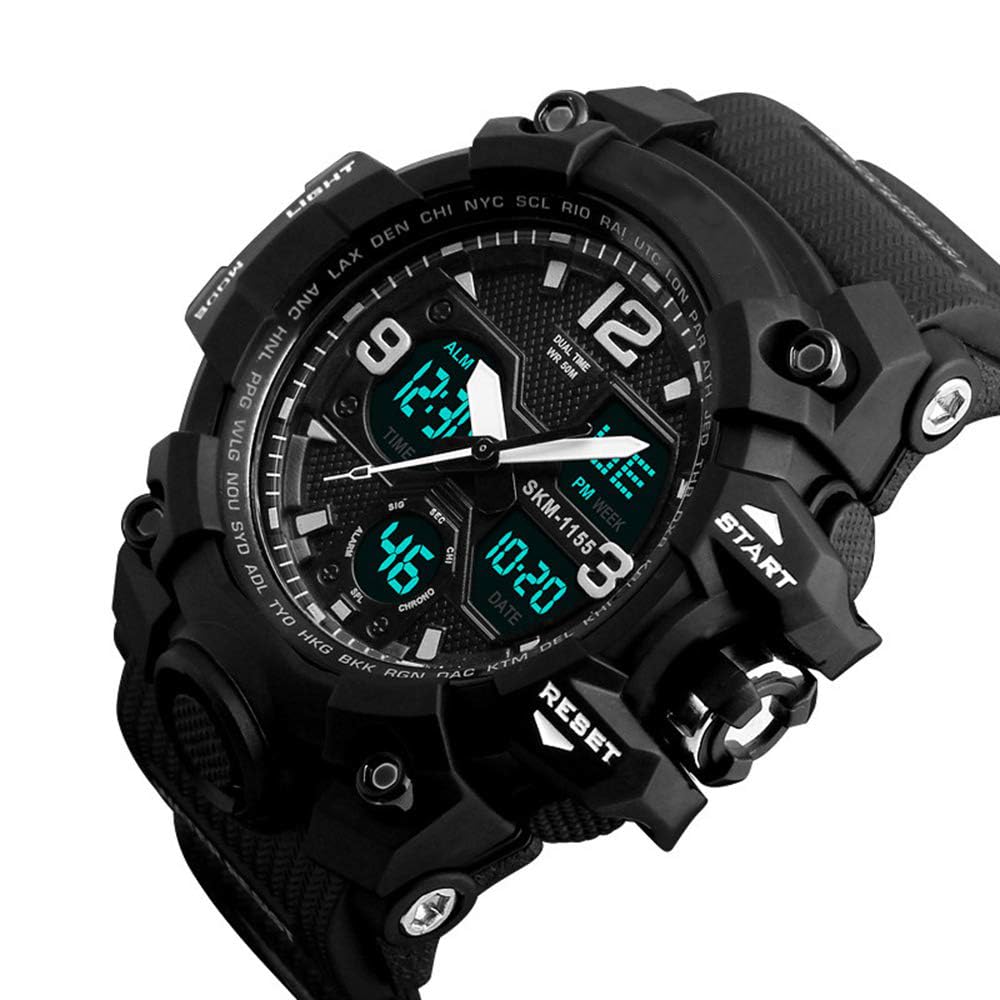 LYMFHCH Men's Analog Sports Watch, LED Military Digital Watch Electronic Stopwatch Large Dual Dial Time Outdoor Army Wrist Watch Tactical