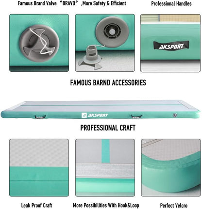 AKSPORT Air Mat Tumble Track 10ft-20ft Inflatable Gymnastics Mat 4/8in Thickness for Home Use/Tumble/Gym/Training/Cheerleading/Yoga (Mint Green, 10x3.28x0.66ft)
