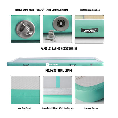 AKSPORT Air Mat Tumble Track 10ft-20ft Inflatable Gymnastics Mat 4/8in Thickness for Home Use/Tumble/Gym/Training/Cheerleading/Yoga (Mint Green, 10x3.28x0.66ft)