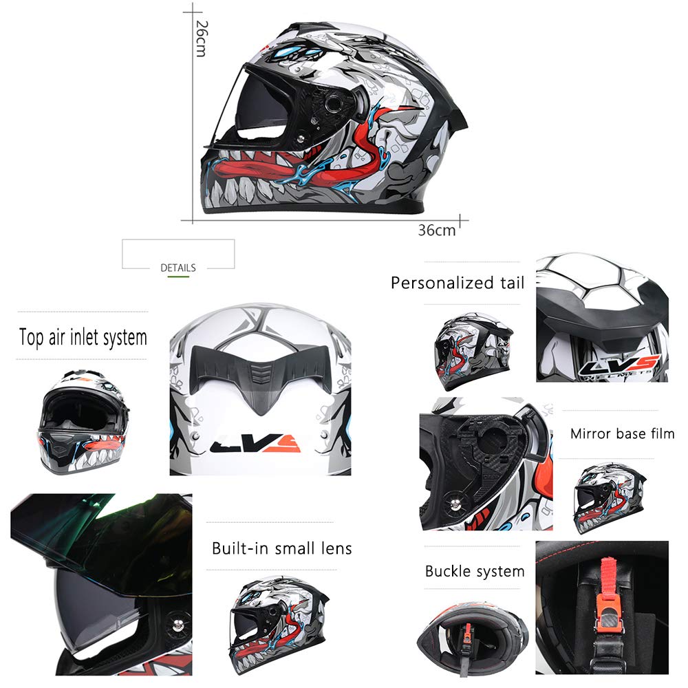MotuoMr Unisex-Adult Full Face Motorcycle Helmet DOT Approved Motorbike Moped Street Bike Racing Crash Helmet with Graphic (Black Mirror, Large)