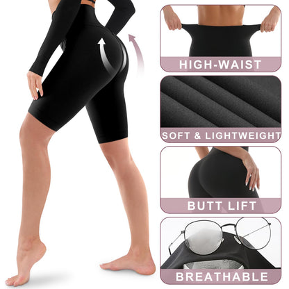 High Waisted Biker Shorts for Women - 8" Tummy Control, Ultra-Comfort for Workouts, Yoga & Daily Wear Black