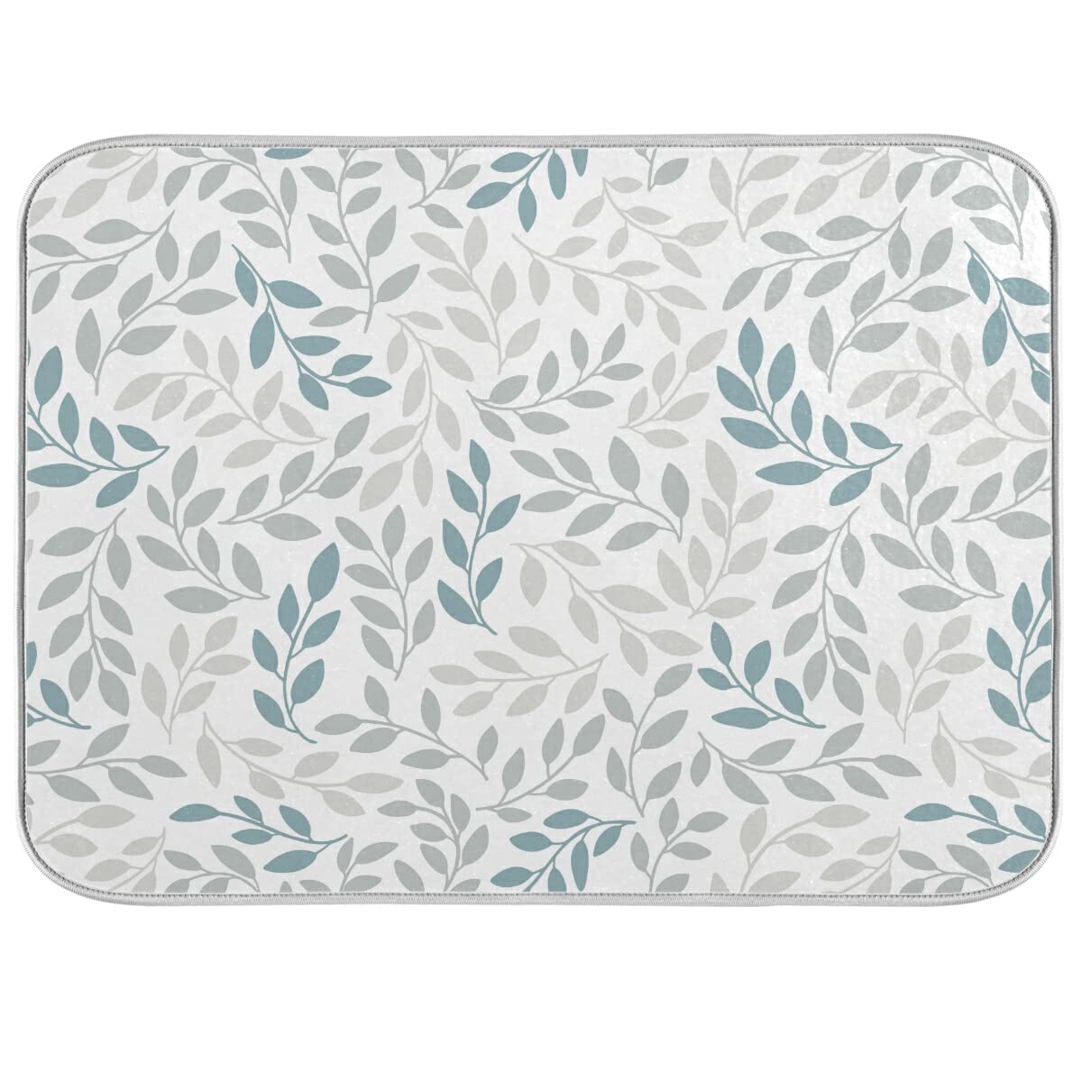 Grey and Blue Leaves branches Dish Drying Mat 18x24 for Kitchen Gray Leaves Botanical Spring Flowers Dishes Pad Dish Drainer Rack Mats Absorbent Fast Dry Kitchen Accessories