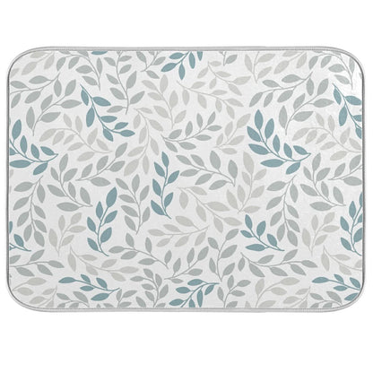 Grey and Blue Leaves branches Dish Drying Mat 18x24 for Kitchen Gray Leaves Botanical Spring Flowers Dishes Pad Dish Drainer Rack Mats Absorbent Fast Dry Kitchen Accessories