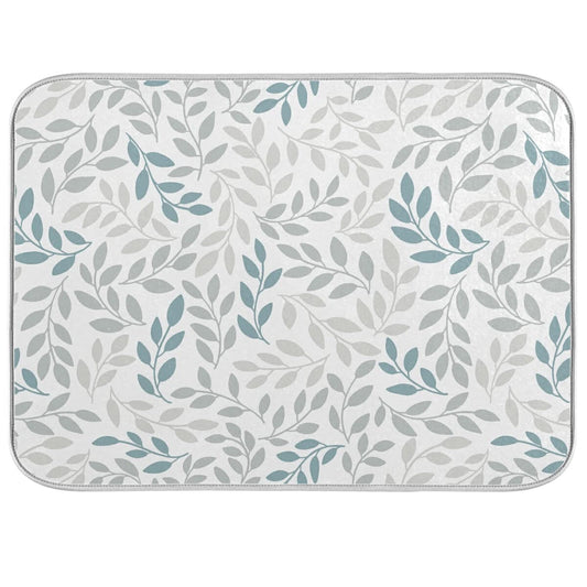Grey and Blue Leaves branches Dish Drying Mat 18x24 for Kitchen Gray Leaves Botanical Spring Flowers Dishes Pad Dish Drainer Rack Mats Absorbent Fast Dry Kitchen Accessories
