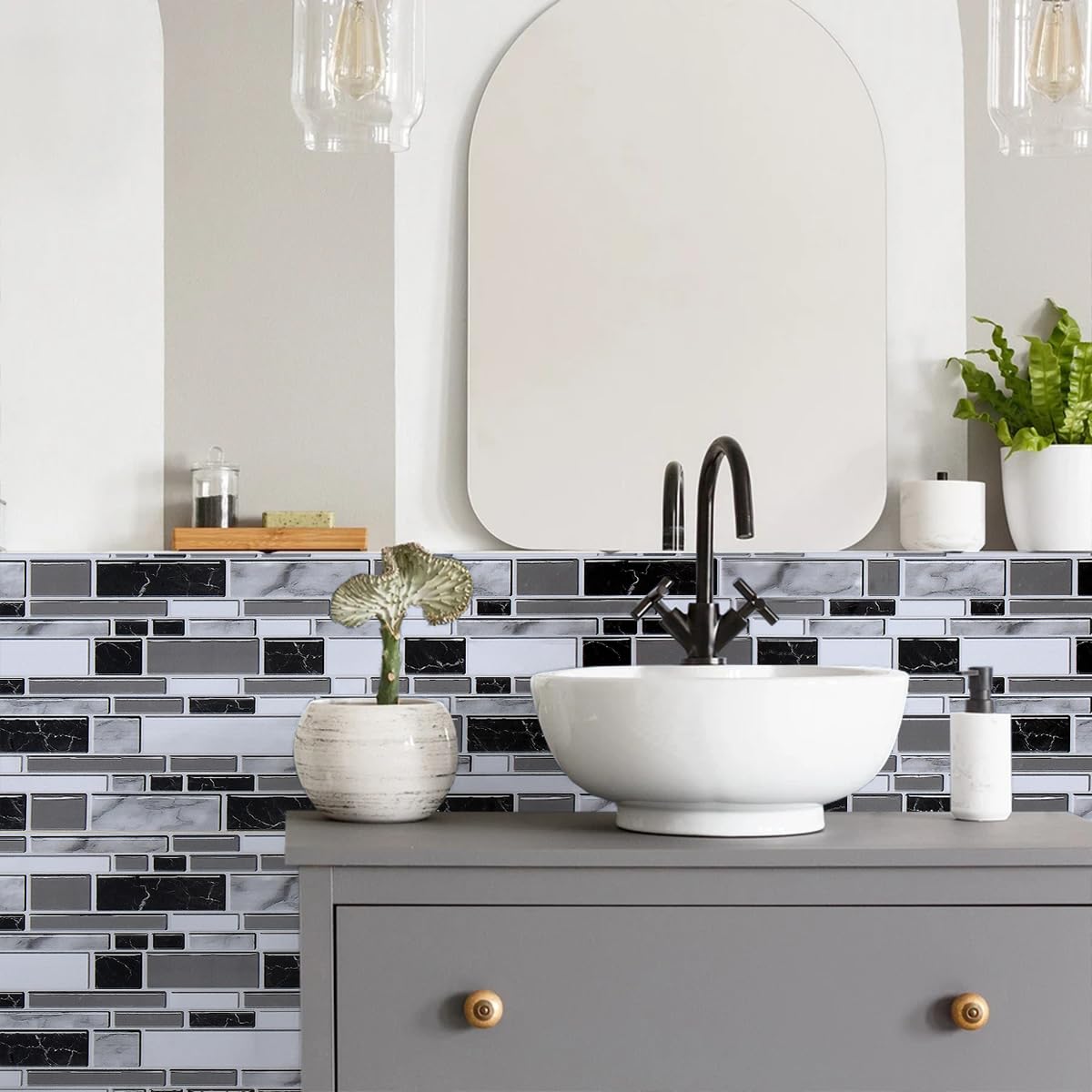 Livebor Peel and Stick Kitchen Wallpaper Backsplash Wall Paper for Kitchen 11.8inch x 78.7inch Backsplash Tiles Wallpaper Peel and Stick Waterproof Countertop Contact Paper for Bathroom Cabinet