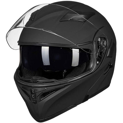 ILM Motorcycle Dual Visor Flip up Modular Full Face Helmet DOT LED Light Model 902L (M, Matte Black - LED)