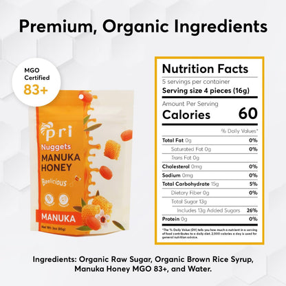 P.R.I Manuka Honey Nuggets, Sweet and All Natural Hard Candy Treat, 3oz