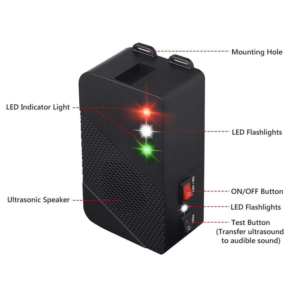 Glaobule Ultrasonic Rodent Repellent Battery Operated Ultrasonic Mouse Repeller Under Hood Pest Repeller Rat Mice Deterrent with Strobe Lights for Car Engine Indoor Use 1Pack