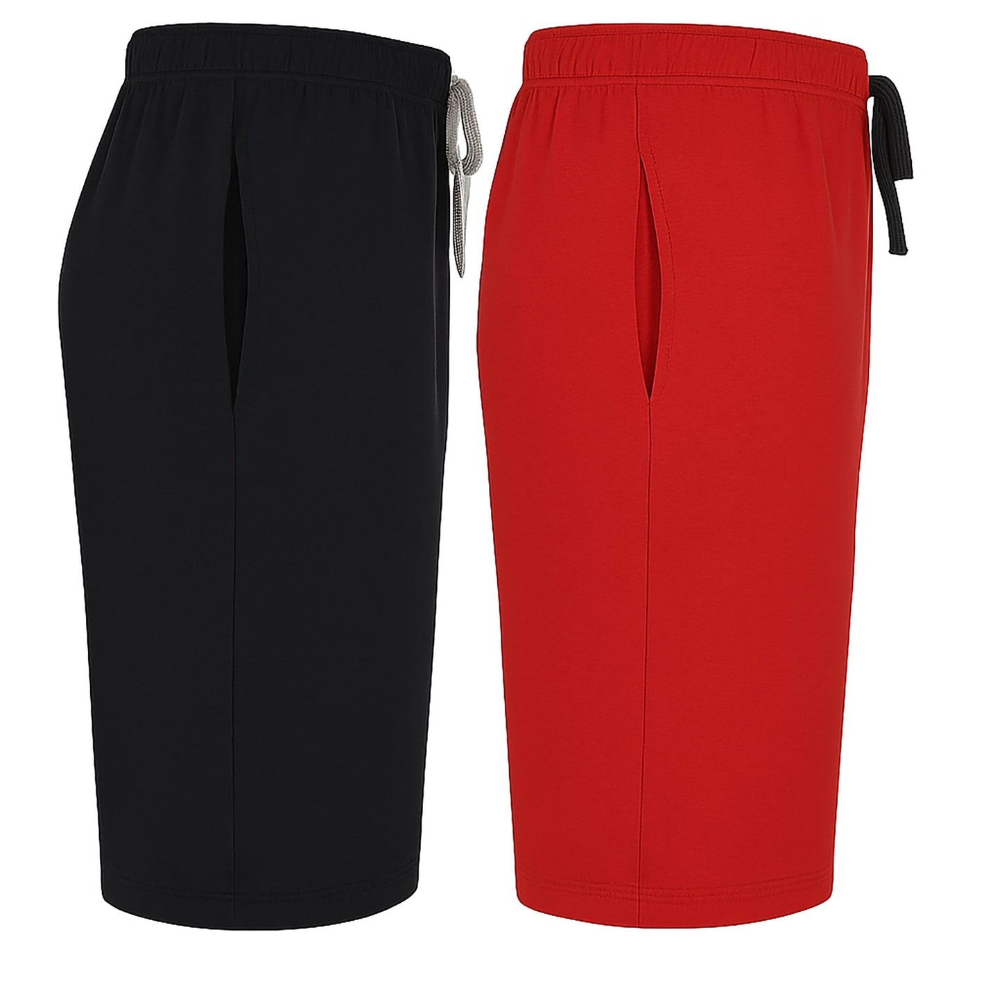 Hanes Men's 2-Pack Cotton Knit Waistband Pockets Shorts, Biking Red/Black, Small