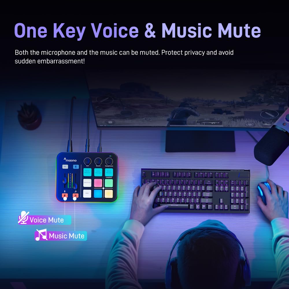 MAONO Gaming Audio Mixer, Audio Interface with Pro-preamp, RGB, Bluetooth, 48V Phantom Power for Live Streaming, Podcasting, Content Create, Gaming MaonoCaster G1 NEO (Not for USB Mic)