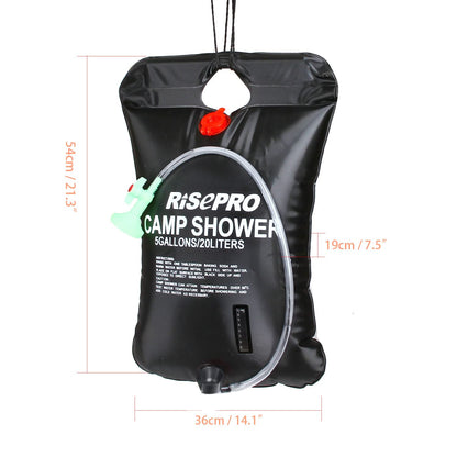 RISEPRO Solar Shower Bag, 5 gallons/20L Solar Heating Camping Shower Bag Temperature Indicator Hot Water 45°C Hiking Climbing C1004