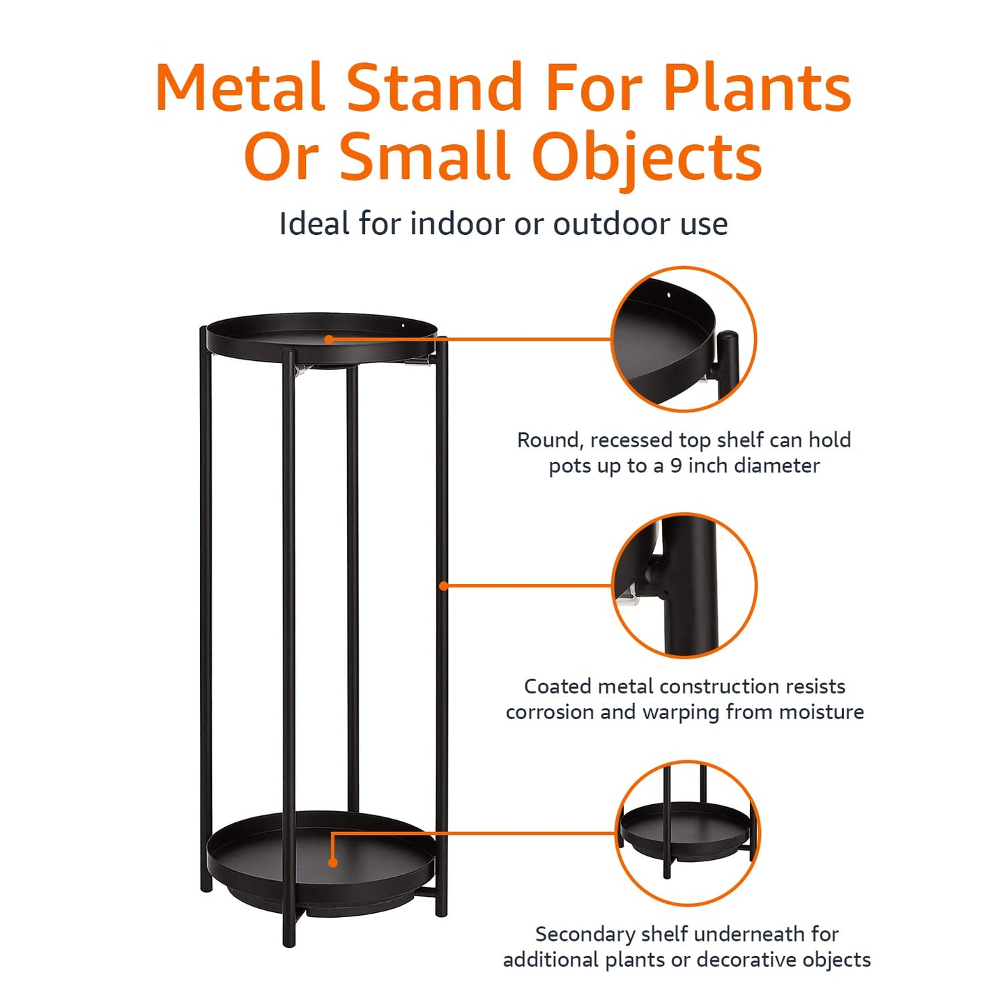 Amazon Basics Two-Tier Metal Metal Round Plant Stand, Black